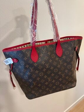 Unbranded Monogram Tote with Red Trim and Handles